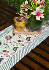 Mughal Mirage in Flouroscents Hand Block Cotton Canvas Table Runner
